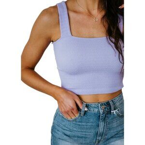 Yelete Crop Top Size Large XL Textured Knit Sleeveless Square Neck Lavender Chic